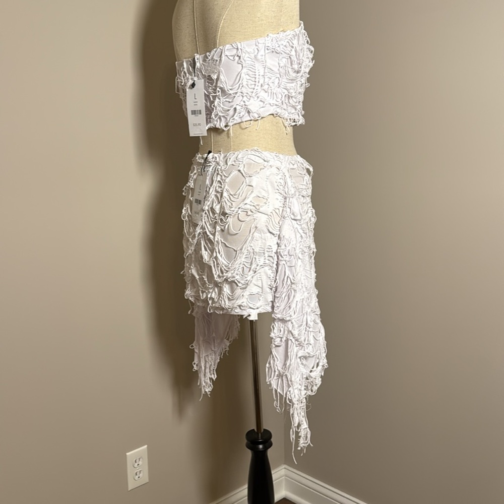 AKIRA White Distressed Tube Top & Skirt - Picture 4 of 8